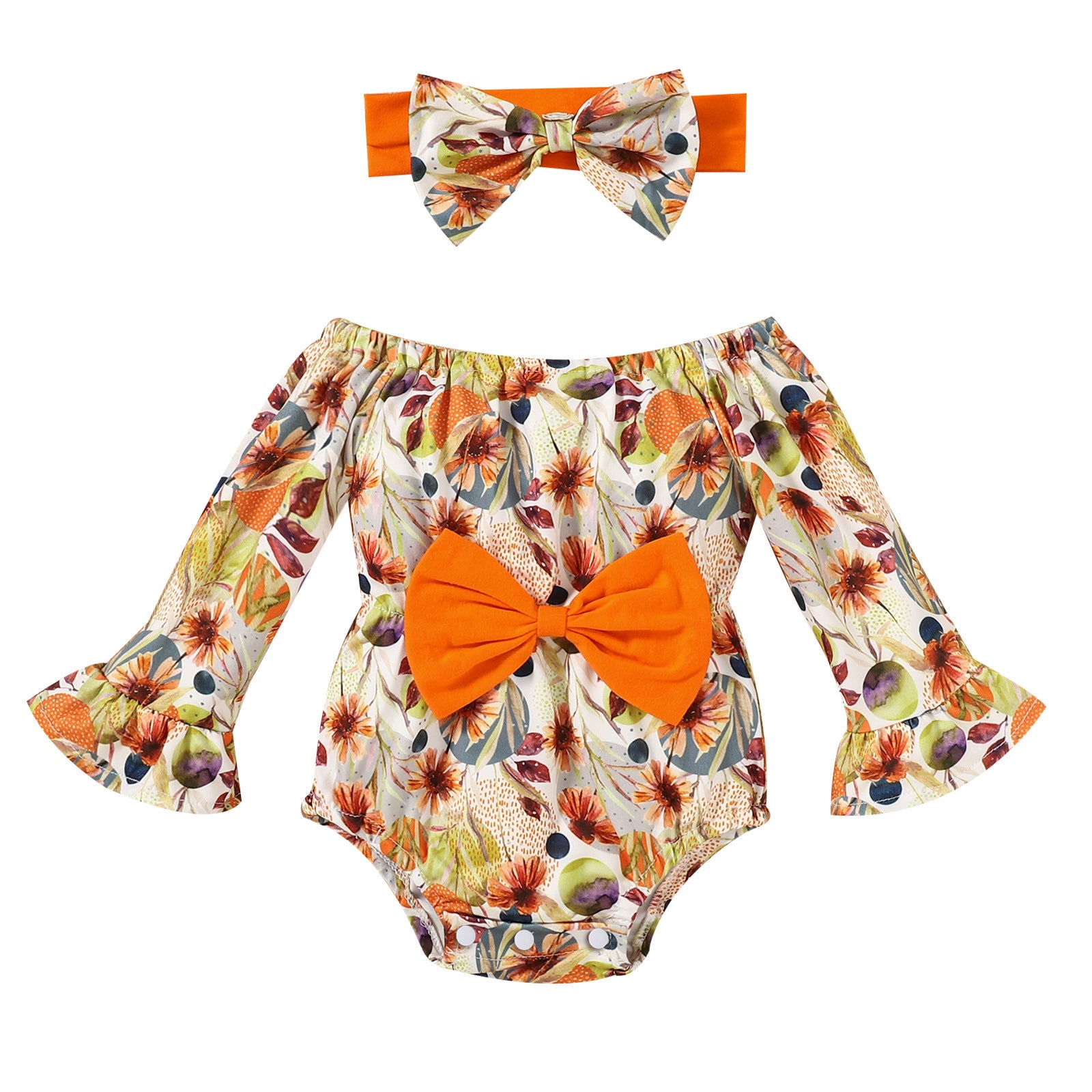 Children's Flare Sleeve Floral Romper Band Set