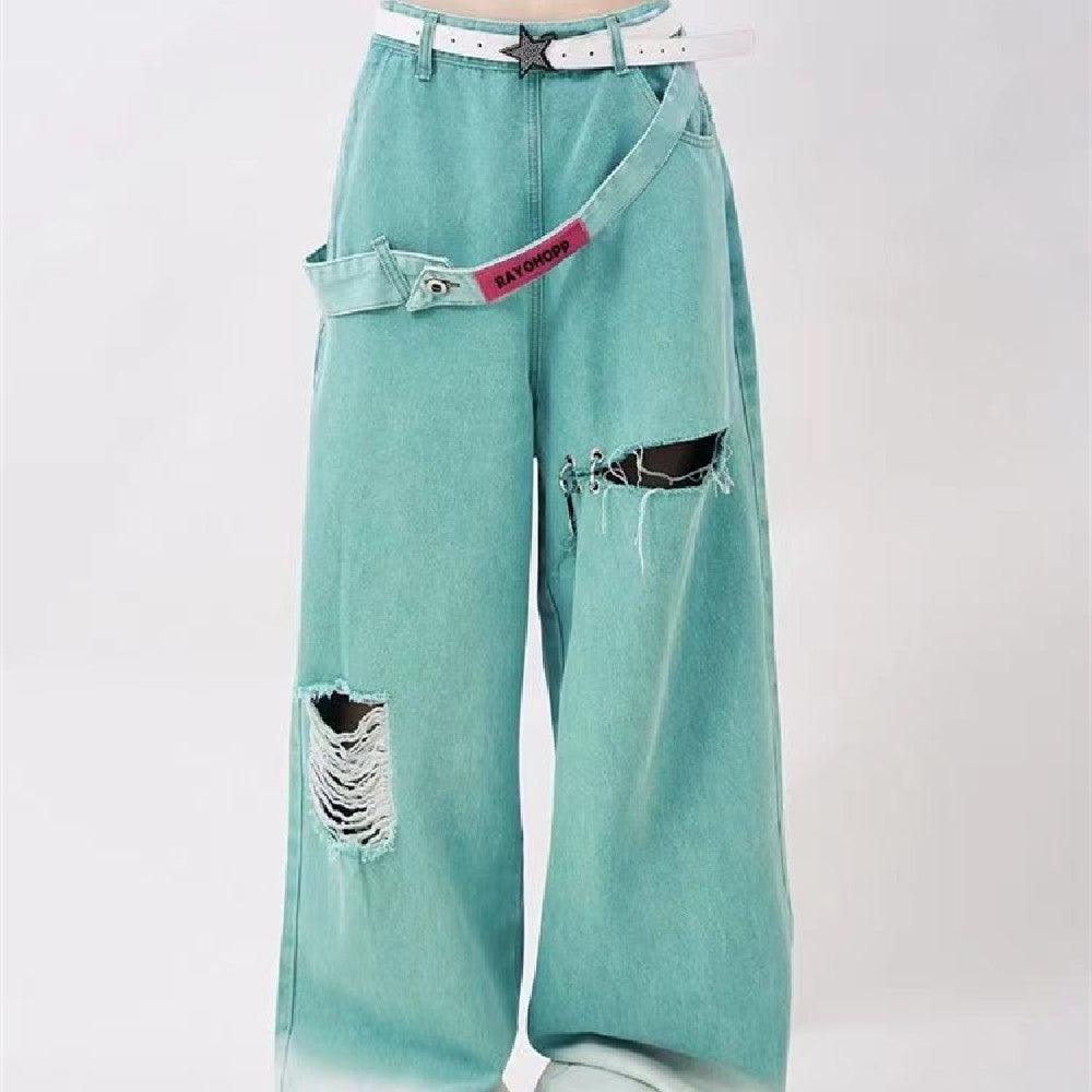 American Retro Tattered Jeans Jeans - Nioor