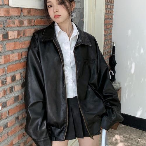 Retro Coffee Color Short Leather Jacket - Nioor