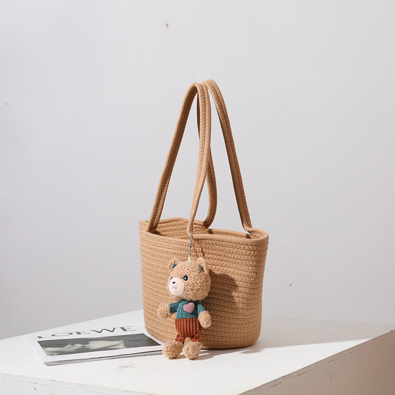 Women's Fashion Casual Cotton Thread Shoulder Straw Bag