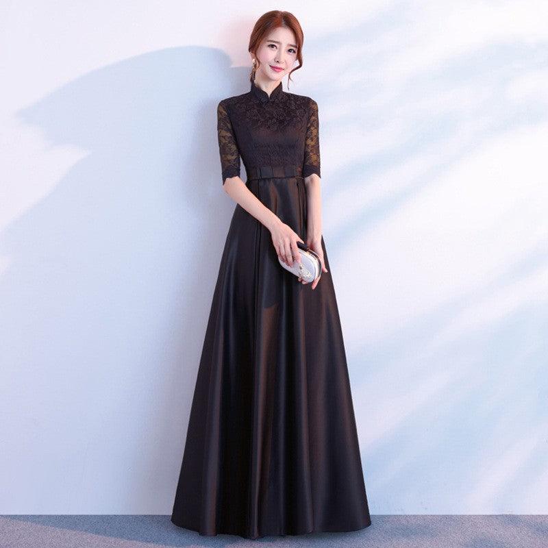 The End Elegant Long Sleeve Thin Company Annual Meeting Black Dress Dress Long Section - Nioor