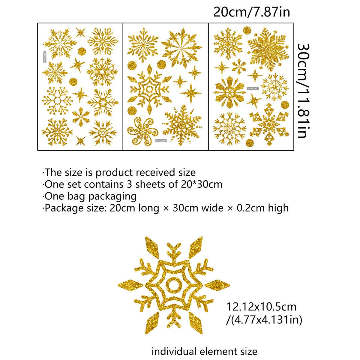 Christmas Wall Stickers Gold Leaf Glitter Snowflake Wall Stickers - Nioor