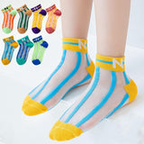 Children's Socks Summer Thin Section Girls Rainbow Vertical Bar Crystal Stockings - Nioor