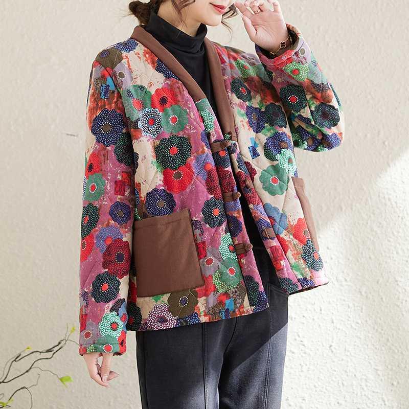 Ethnic Style Chinese Frog Presbyopic Cotton-padded Jacket - Nioor