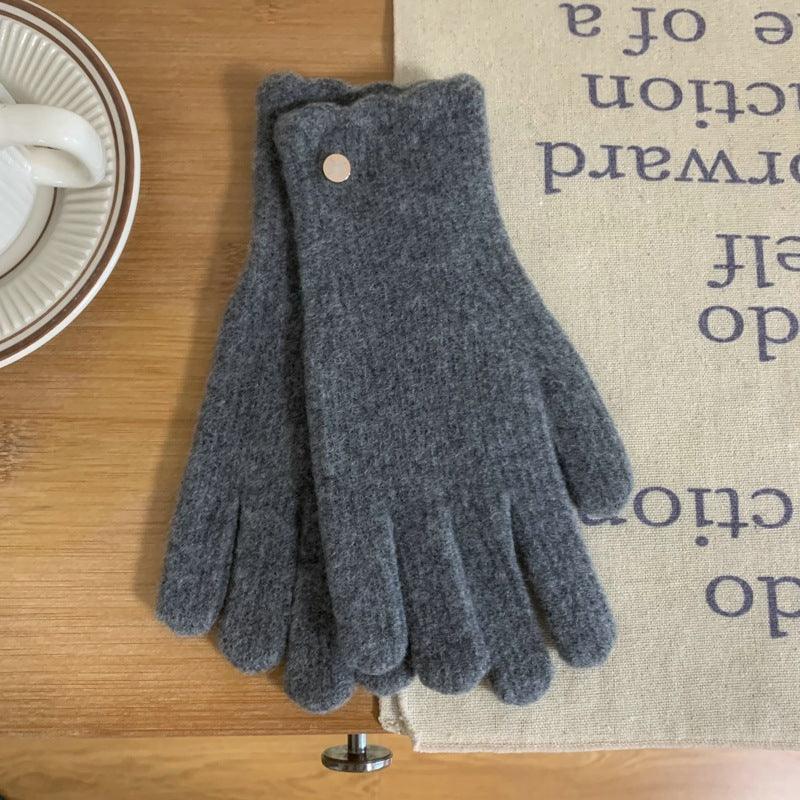 Winter Solid Color Woolen Ruffled Warm Gloves For Women - Nioor