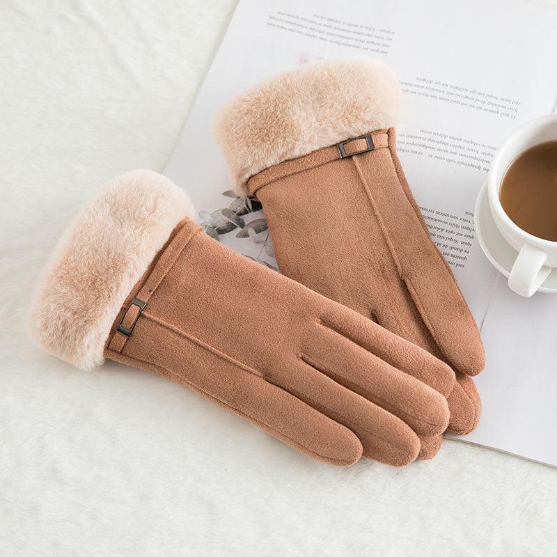 Thermal Gloves N915 Women's Winter Suede Double-layer Velvet Thickened - Nioor