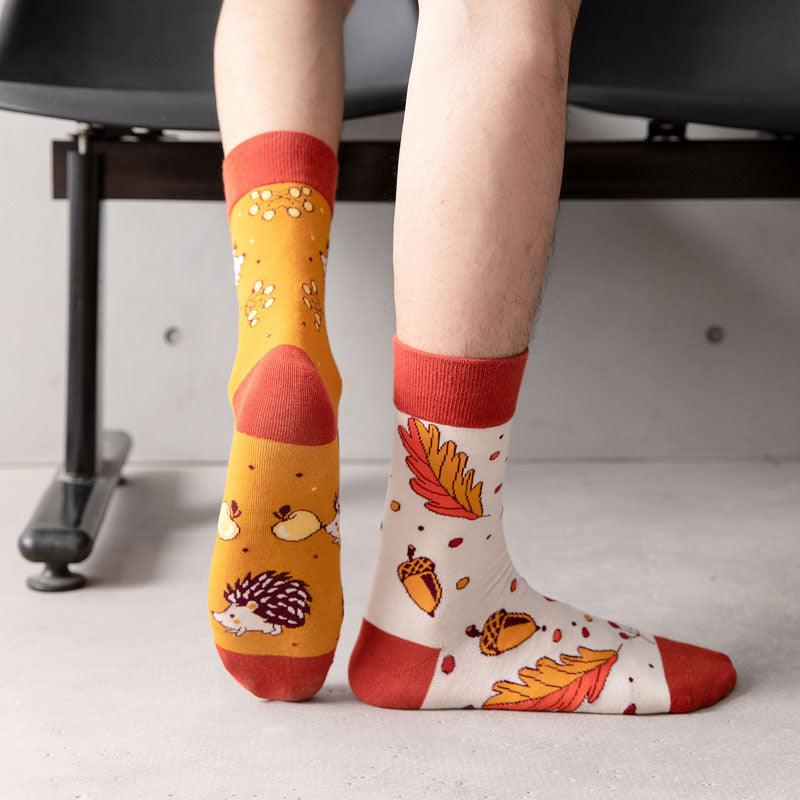 Men's Mid-calf Length Autumn And Winter New Casual Cartoon AB Foot Socks - Nioor