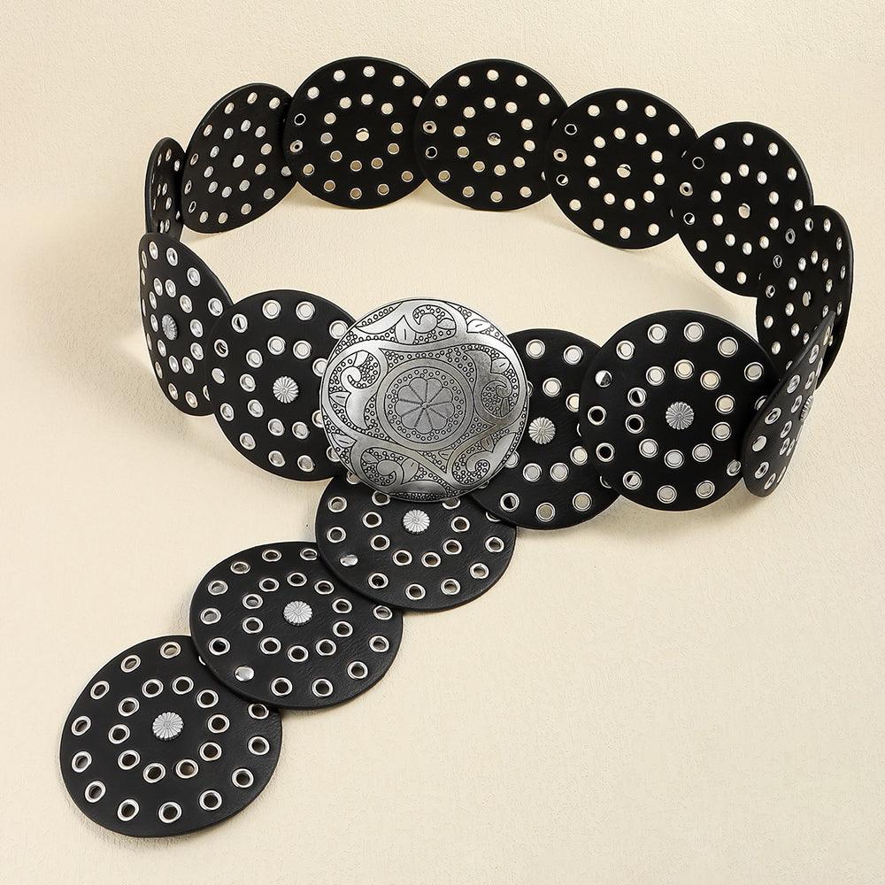 Fashion Punk Exaggerated Round Cutout Personality Belt Ladies Metal Retro Wide Belt - Nioor