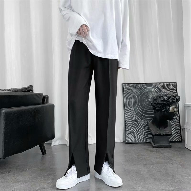 Straight Leg Slacks Flared Pants With Mopping Slits