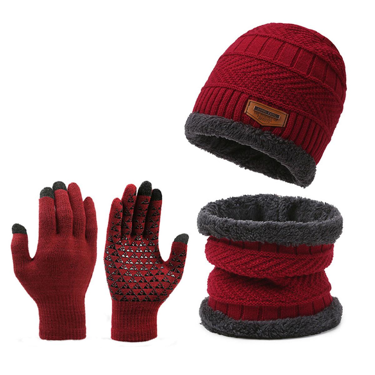 Men's Winter Scarf Gloves Three-piece Set Fleece-lined Warm Knitted Hat - Nioor