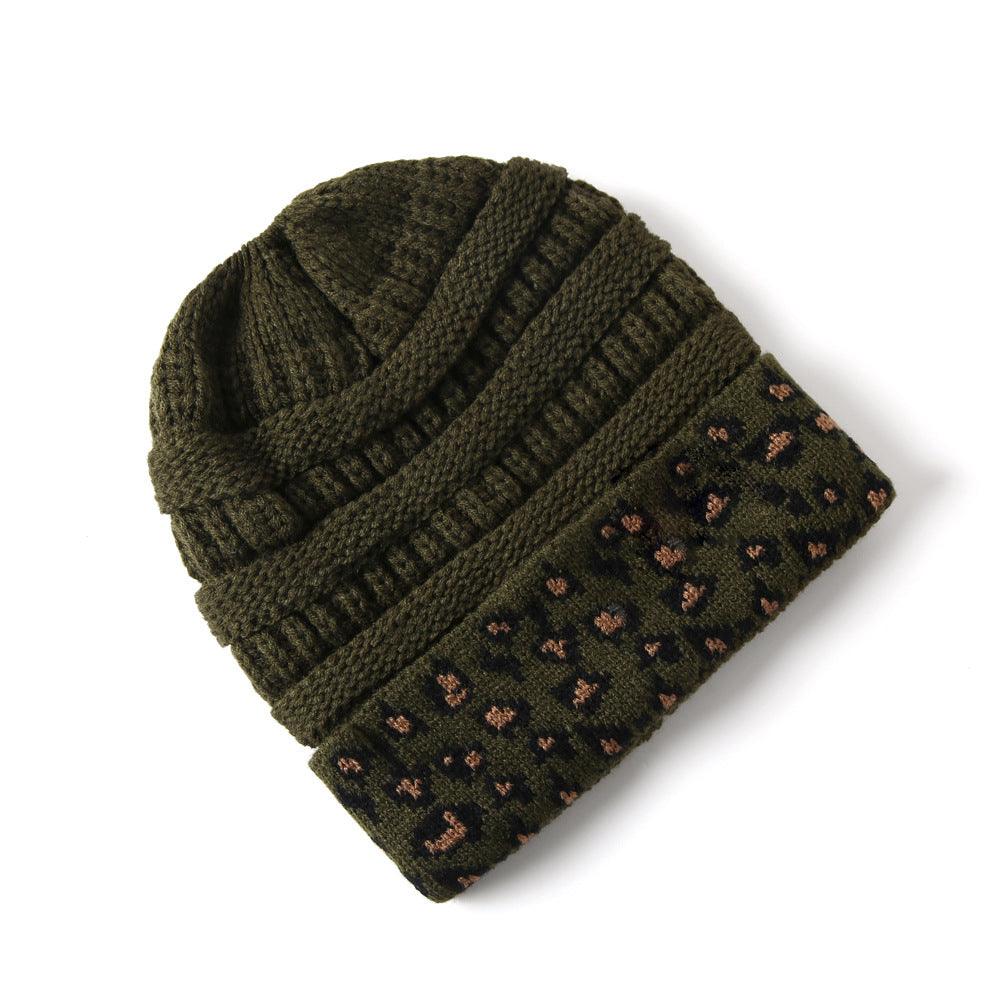 Beanie Women's Warm Leopard Print Knitted Hat Winter - Nioor