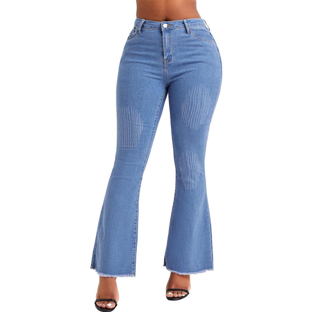 Fashionable All-match Wide-leg Washed Denim Stretch Flared Pants - Nioor