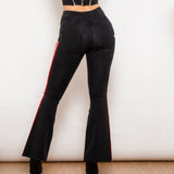 Shascullfites Melody Black Striped Flared Lift Jeggings Button Up Jeans Shaping Jeans Women High Waist Flare Jeans - Nioor