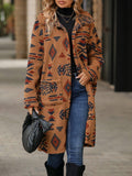 European And American Single-breasted Ethnic Print Plush Long Overcoat Outerwear - Nioor