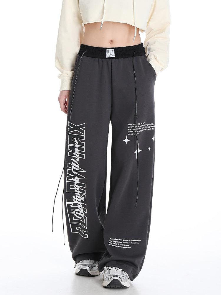 Loose Drooping High Waist Slimming Gray Straight Mop Sports Leisure Long Sports Pants - Nioor