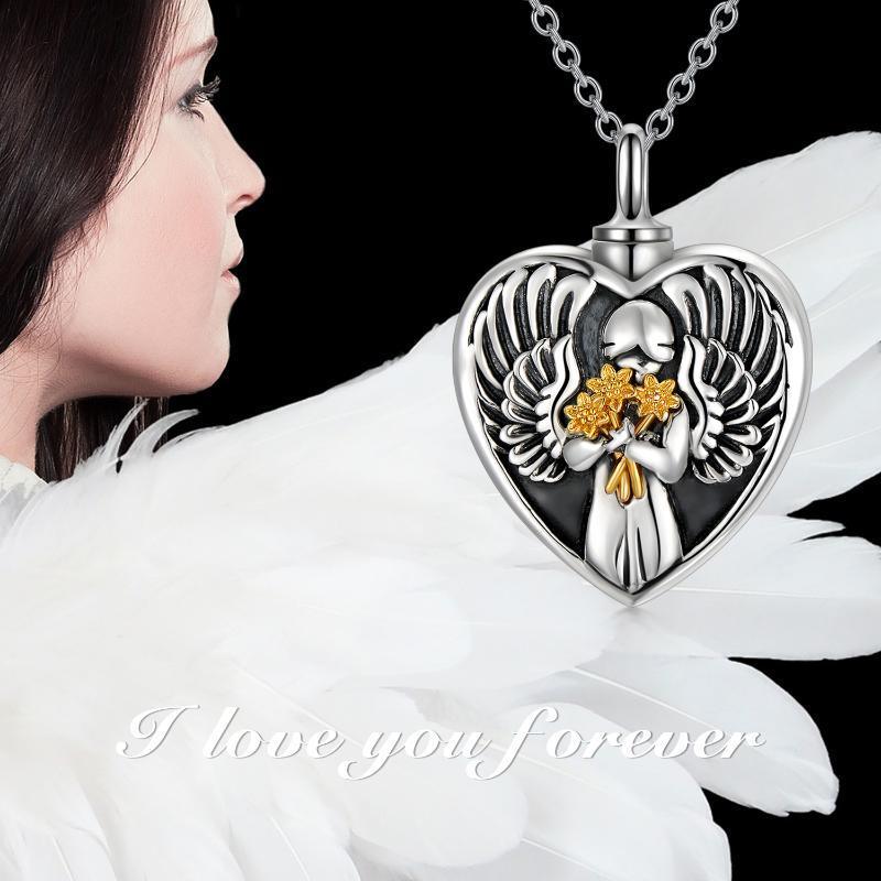 Sterling Silver Angel Cremation Mother Daughter Urn for Ashes Keepsake Memory Necklace - Nioor