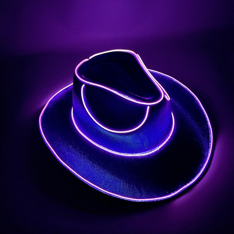 Halloween Carnival Party LED Wireless Fluorescent Colorful Cowboy Flashing Hat - Nioor