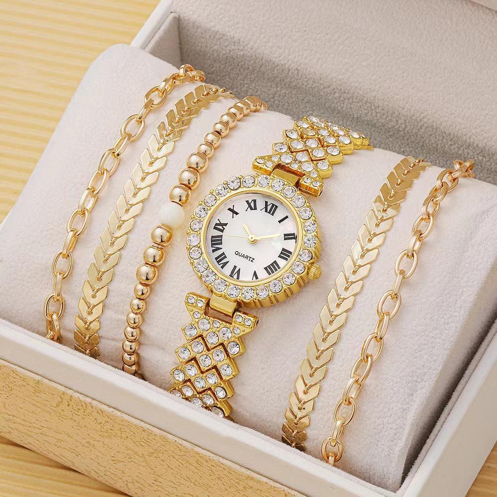 Diamond Women's Bracelet Watch Luxury Fashion Gift Box Watch Bracelet Six-piece Set - Nioor