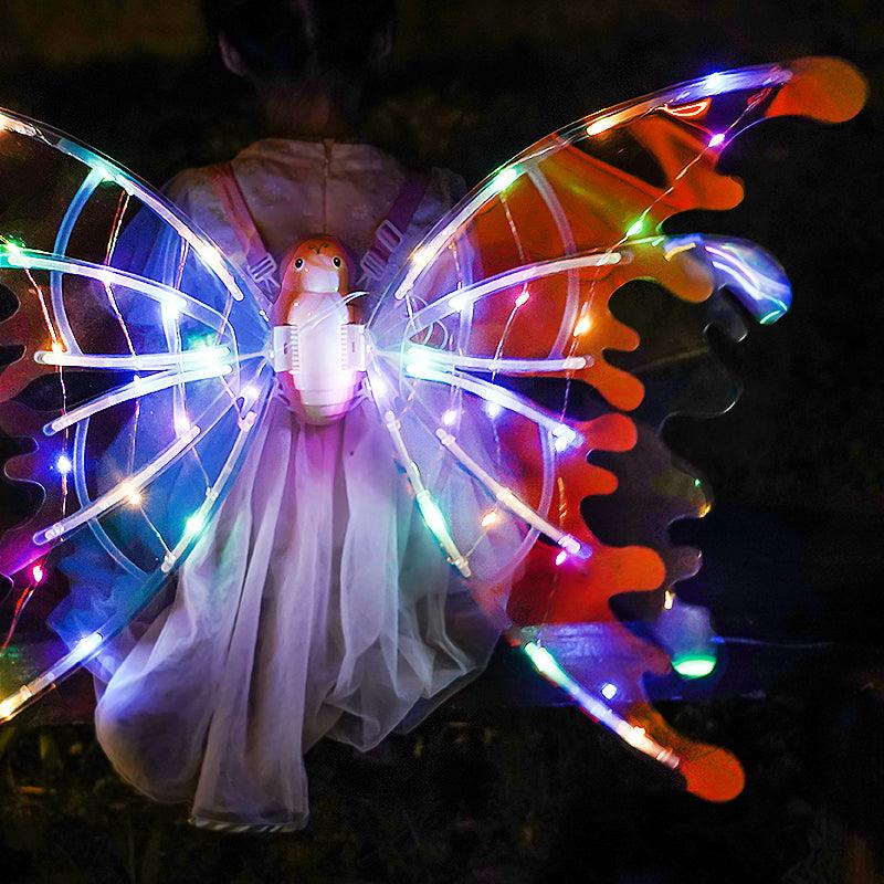 Girls Electrical Butterfly Wings With Lights Glowing Shiny Dress Up Moving Fairy Wings For Birthday Wedding Christmas Halloween - Nioor