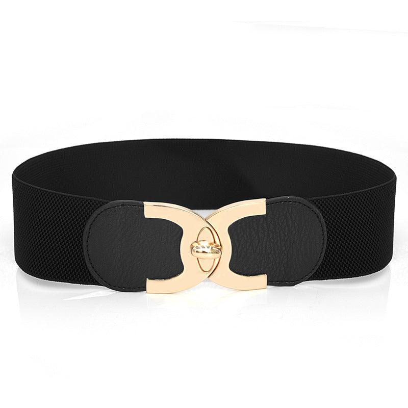 Fastener Decoration Wide Belt Women's Elastic Waistband - Nioor