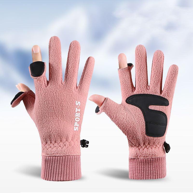 Outdoor Ski Riding Gloves Winter Polar Fleece Flip Cover Winter Gloves Men And Women Plus Velvet Thickened Warm Touch Screen Gloves - Nioor