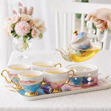 English Ceramic Glass Flower Tea Cup Set - Nioor