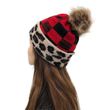 Plaid Fur Ball Knitted Hat Women's Warm Beanie Hat Jacquard Hat Woolen Cap Sleeve Cap - Nioor