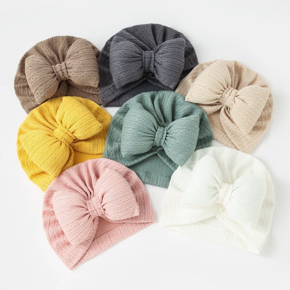 Baby Knitted Cotton Filling Big Bow Baby Sleeve Cap Boat Hat Children Tam-o'-shanter