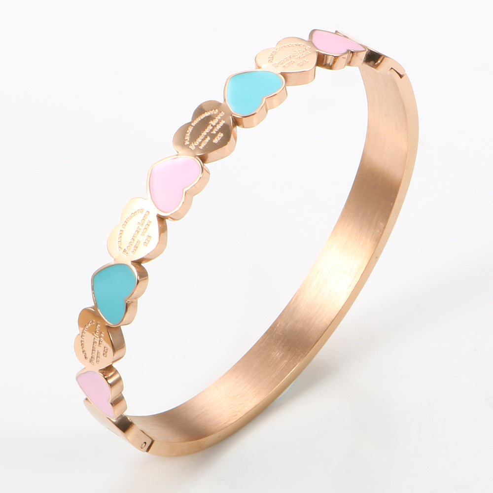 New Fashion Three-color Heart-shaped Bracelet Titanium Steel 18K Gold Plating College Style Female Bracelet