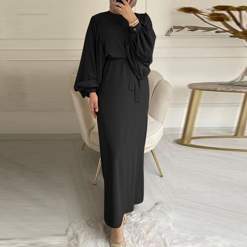 Solid Color Long Sleeve Casual Muslim Dress Robe Robe Dress