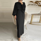 Solid Color Long Sleeve Casual Muslim Dress Robe Robe Dress