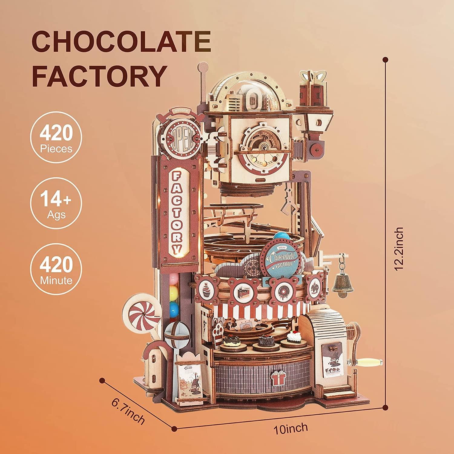 Robotime ROKR Marble Chocolate Factory 3D Wooden Puzzle Games Assembly Model Building Toys For Children Kids Birthday Gift - Nioor