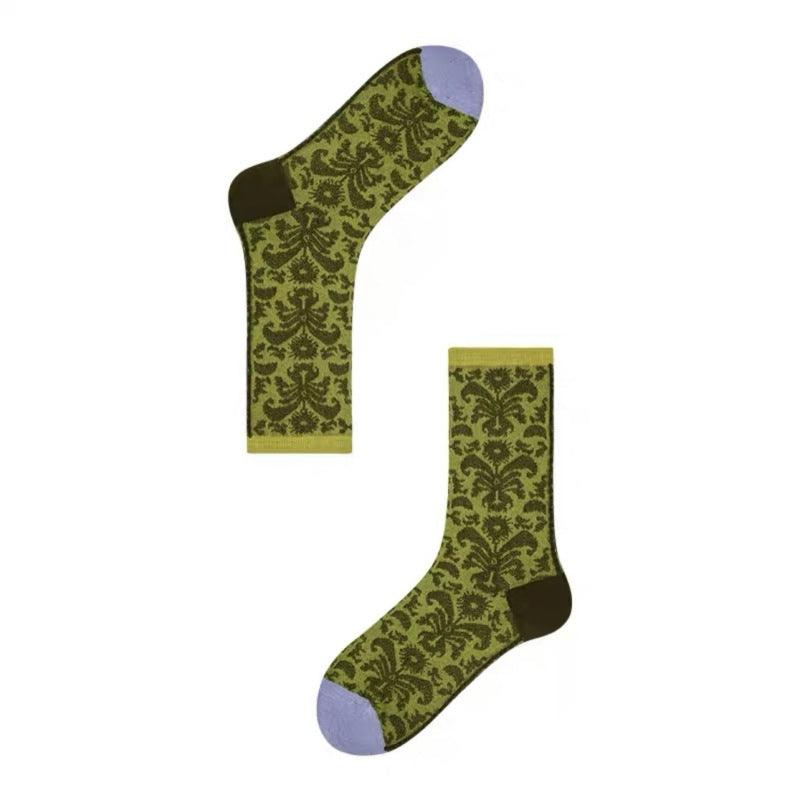 Printed Roll Grass Pattern Mid-calf Socks - Nioor