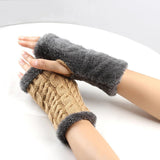 Winter Plush Gloves Twist Knitted Fingerless Fleece Gloves Women Warm Thickened Woolen Gloves - Nioor