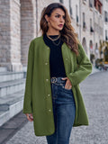 Thick Solid Color Round Neck Single-breasted Long Sleeve Coat - Nioor