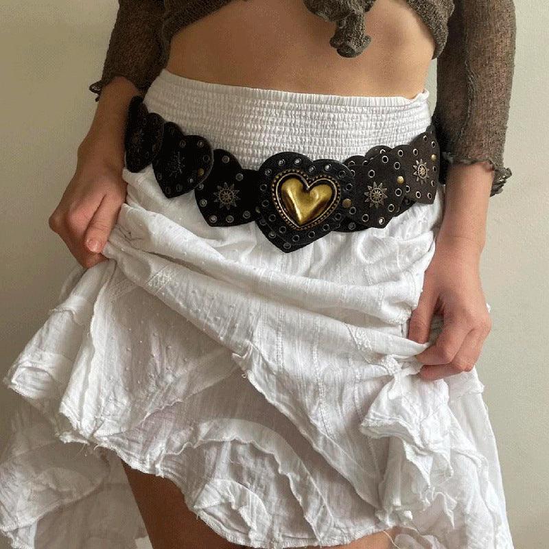 New Retro Heart Buckle Stitching Belt Design Ethnic Style - Nioor