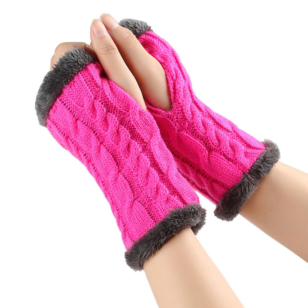 Winter Plush Gloves Twist Knitted Fingerless Fleece Gloves Women Warm Thickened Woolen Gloves - Nioor