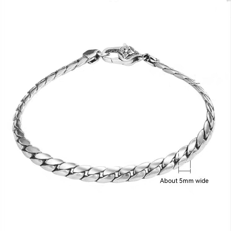 S925 Silver Flat Snake Glossy Curb Necklace Bracelet