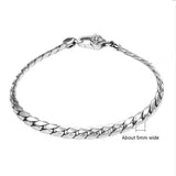 S925 Silver Flat Snake Glossy Curb Necklace Bracelet