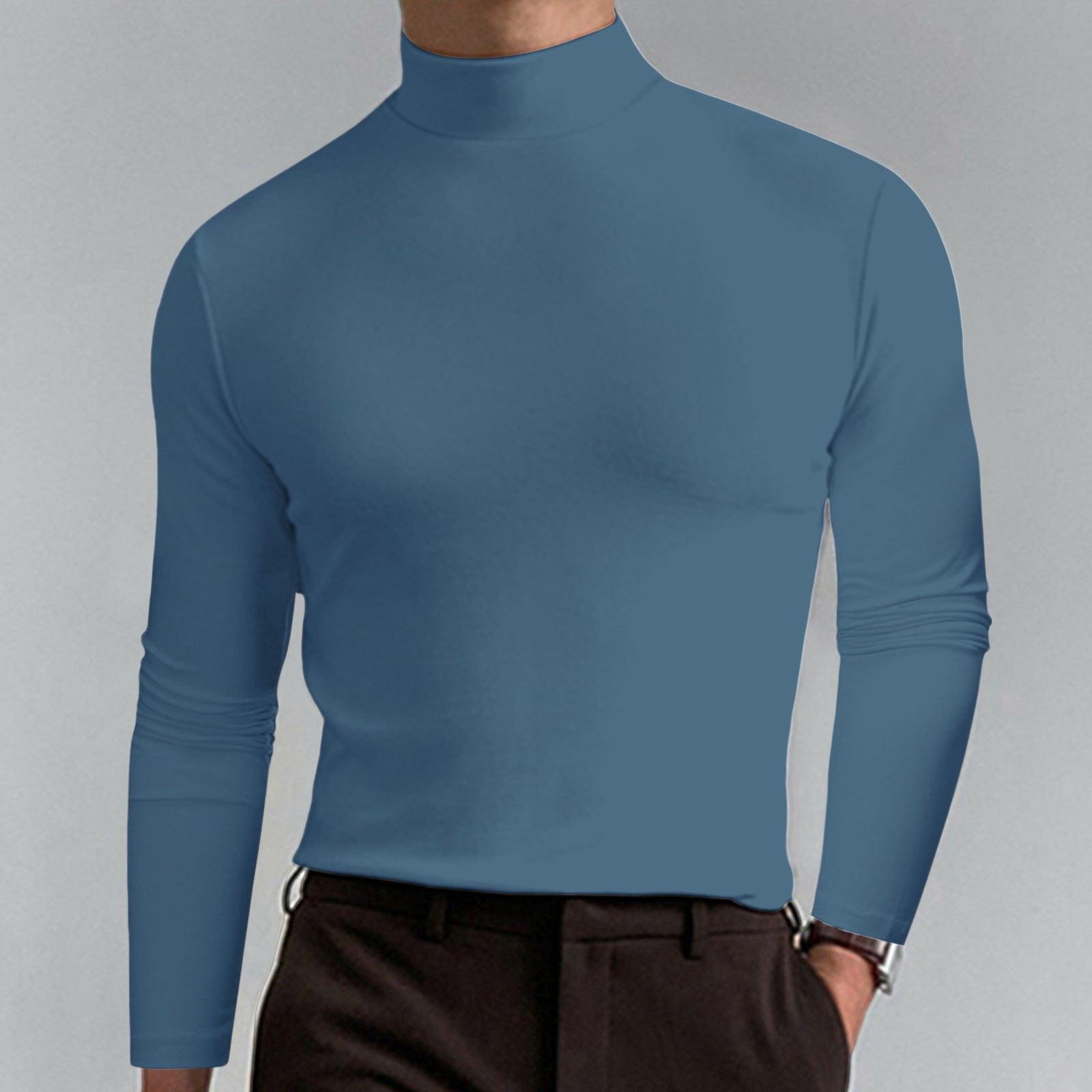 Autumn And Winter High Neck Long Sleeve T-shirt Men's Base Comfortable Solid Color Top - Nioor