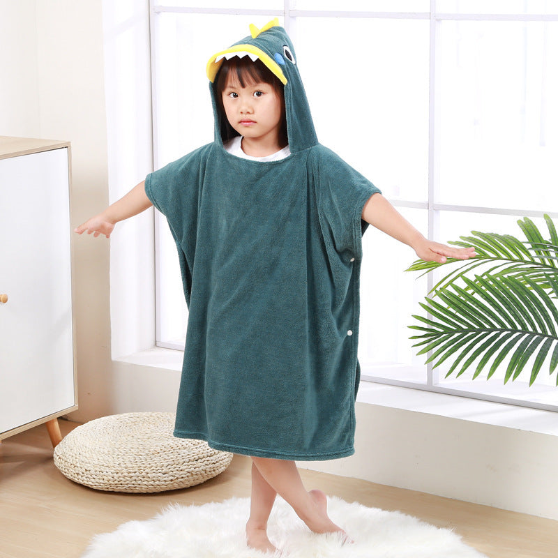 Children's Wearable Coral Fleece Absorbent Hooded Cloak Bath Towel Boys And Girls Nightgown Home Clothes