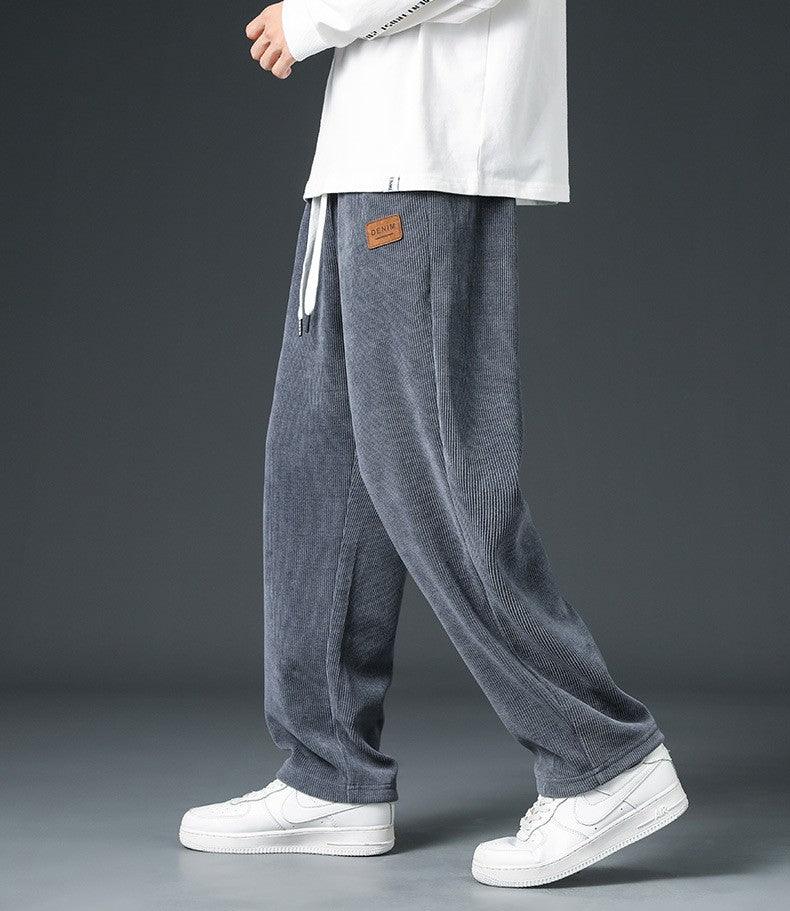 Autumn And Winter Trendy Brand Straight Wide-leg Casual Corduroy Thickened Fleece Pants - Nioor