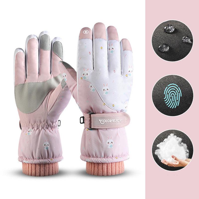 Snowflake Cartoon Print Gloves Winter Touchscreen Waterproof Windproof Warm Gloves For Cycling Fishing Skiing - Nioor