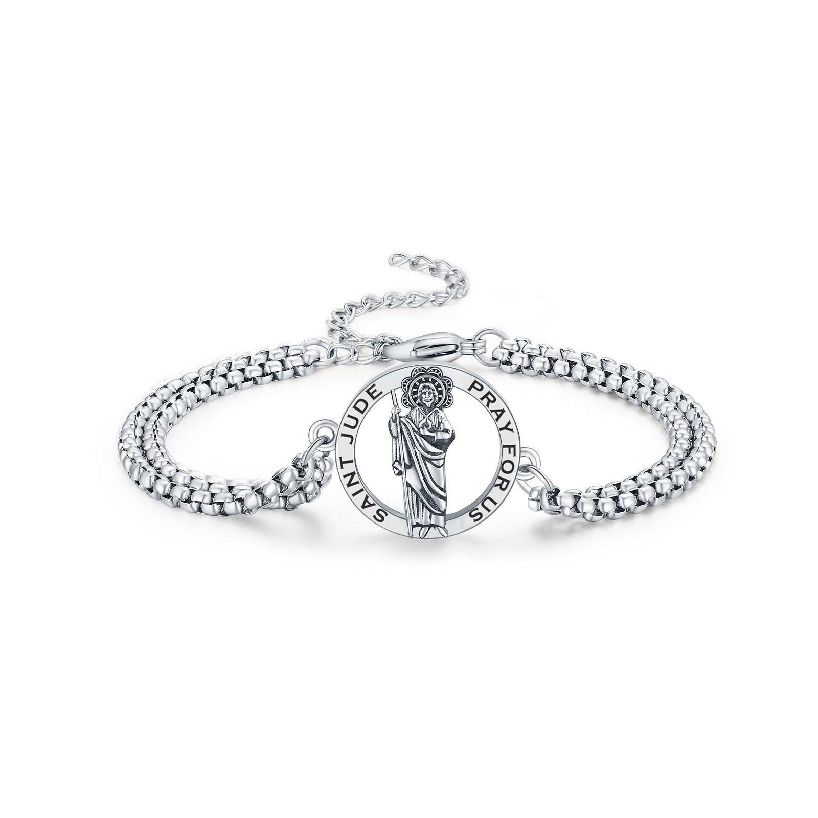 Saint Jude Bracelet with Link Chain in 925 Sterling Silver - Nioor