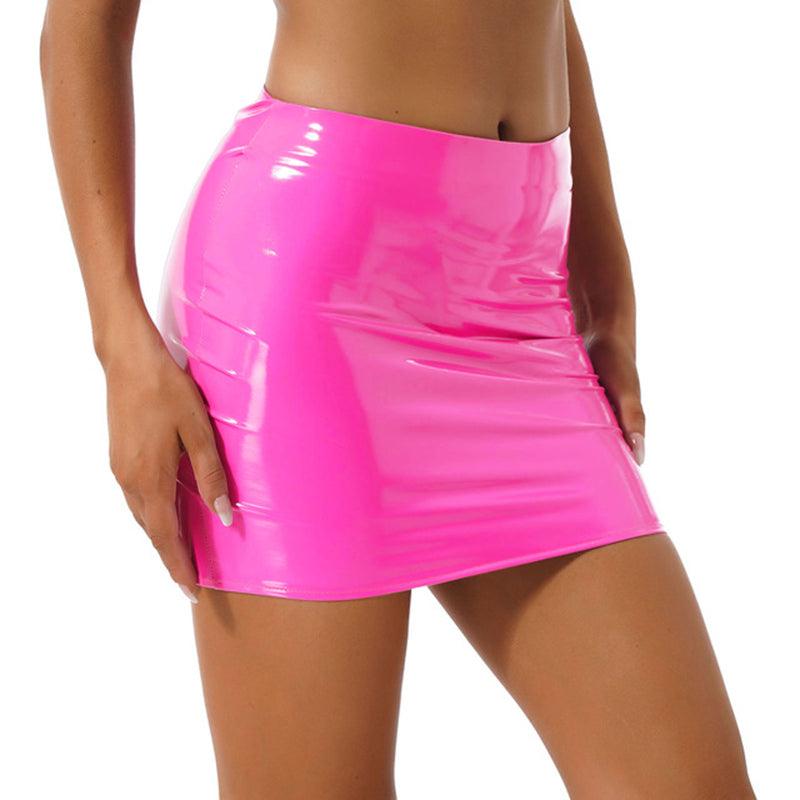 Multi-color Sheath High Waist Bright Patent Leather Sexy Wrapped Skirt - Nioor