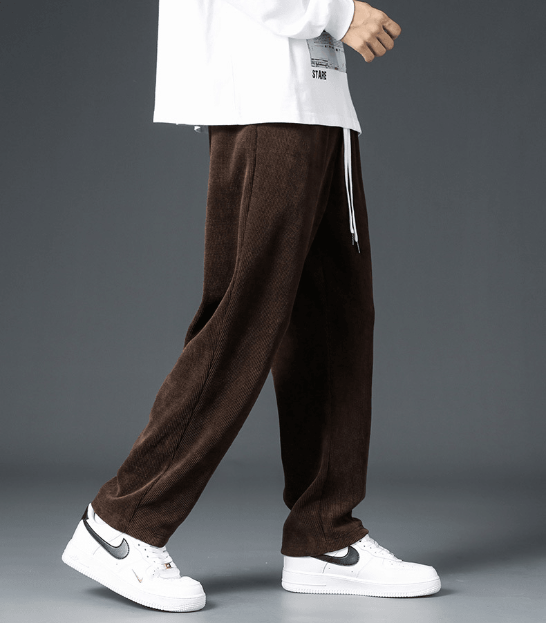 Autumn And Winter Trendy Brand Straight Wide-leg Casual Corduroy Thickened Fleece Pants - Nioor