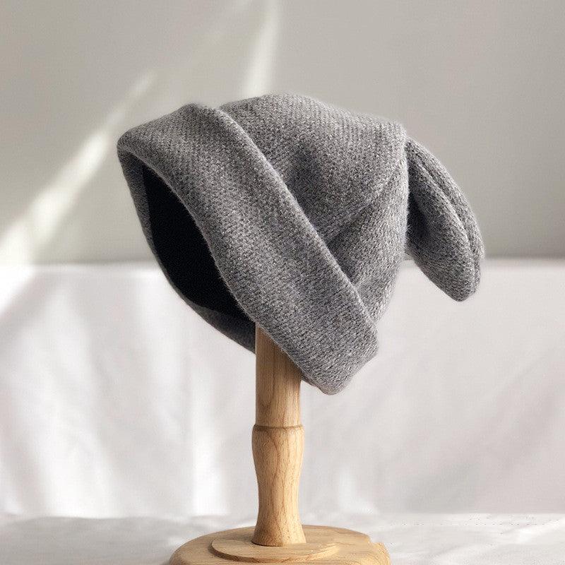 Draping Rabbit Ears Wool Hat - Nioor