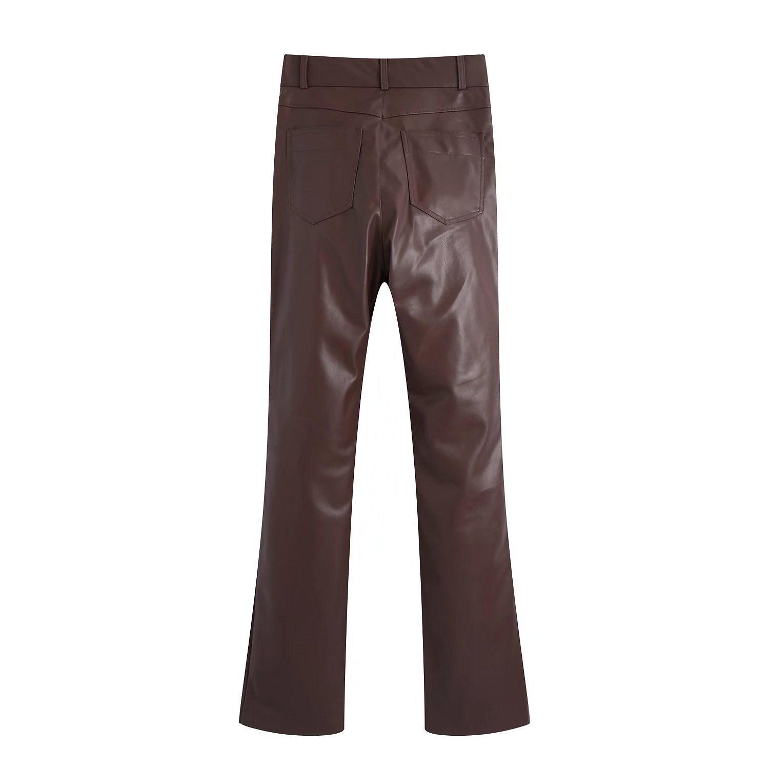 Women's European And American Style PU Leather And Leather Pants Suit - Nioor