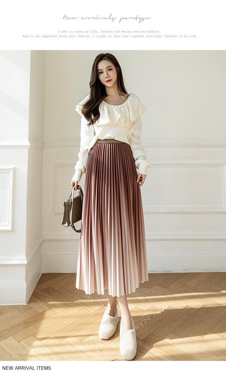 Niche Gradient Color Pleated High-grade Drape Mid-length Skirt - Nioor