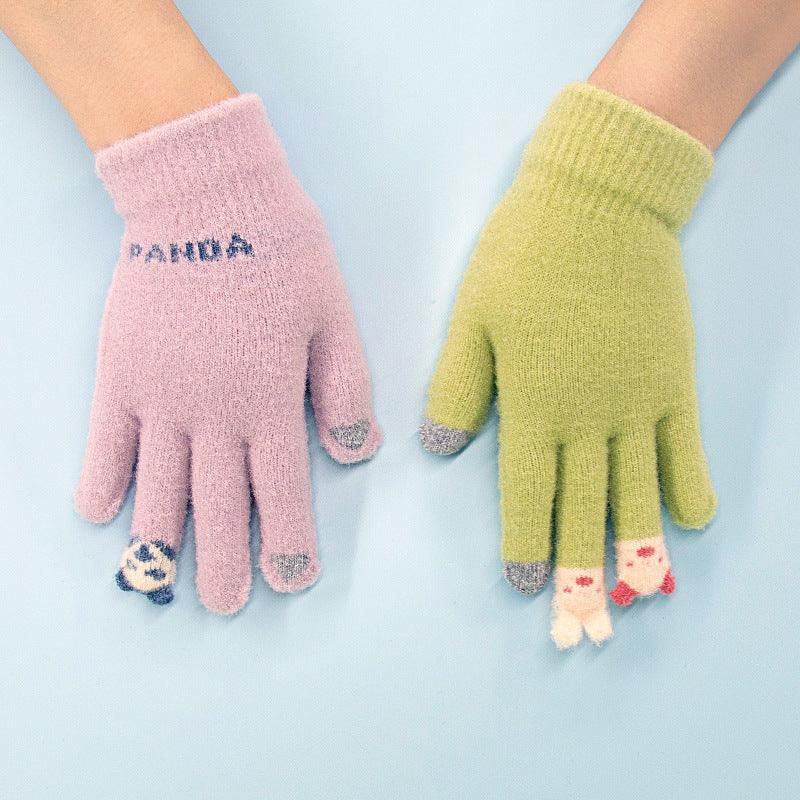 Plush Knitted Gloves With Fingertips For Women - Nioor